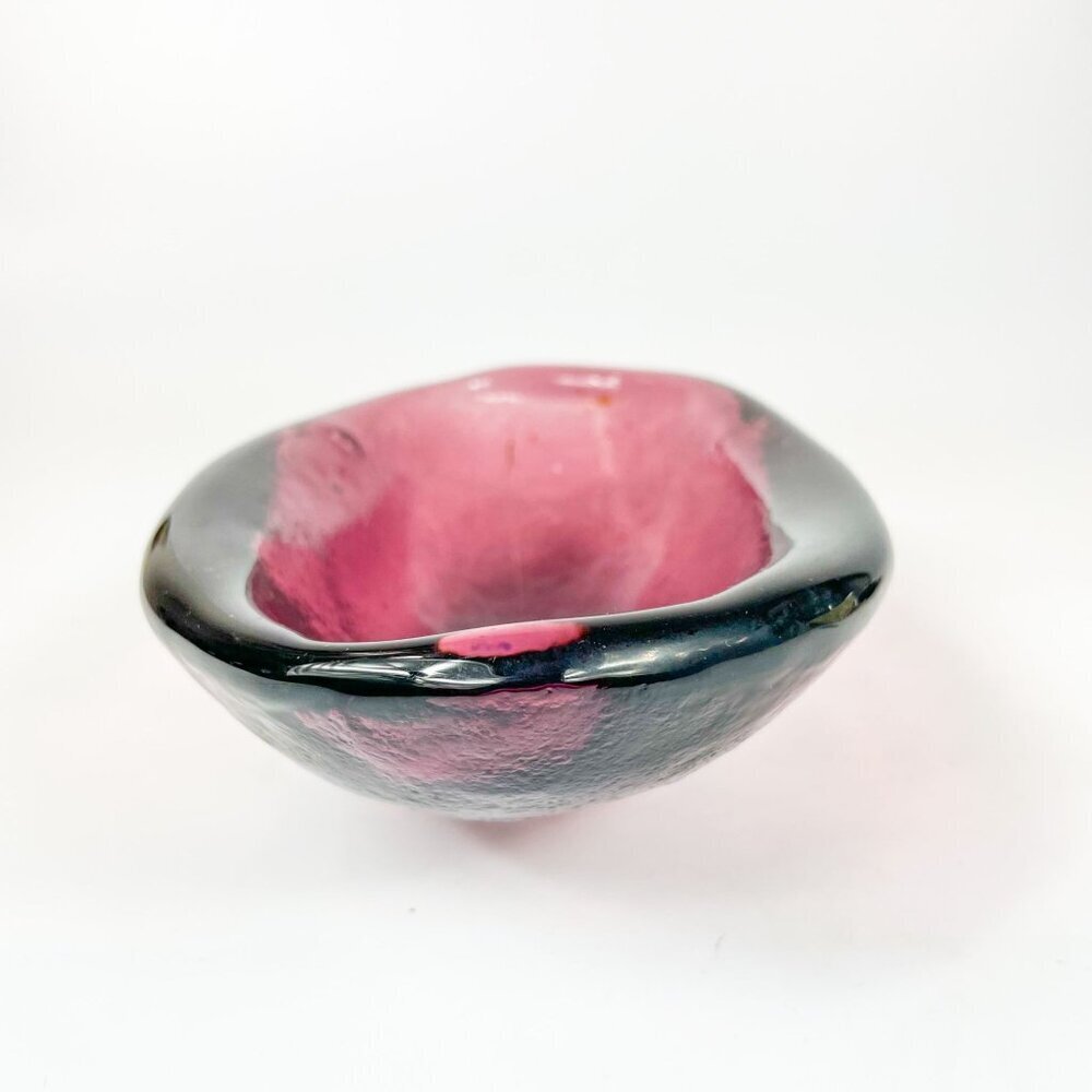 Vintage Blenko Amethyst Textured Art Glass Oval Bowl Cigar Ashtray - Picture 5 of 8